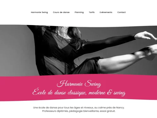 Site fictif Harmonie Swing conçu pour un exercice de webdesign.